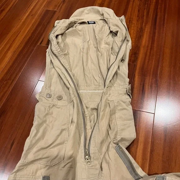 NLST ARMY Cargo Jumpsuit Utility One Piece Khaki Sleeveless Zipper Size XS - Picture 5 of 10